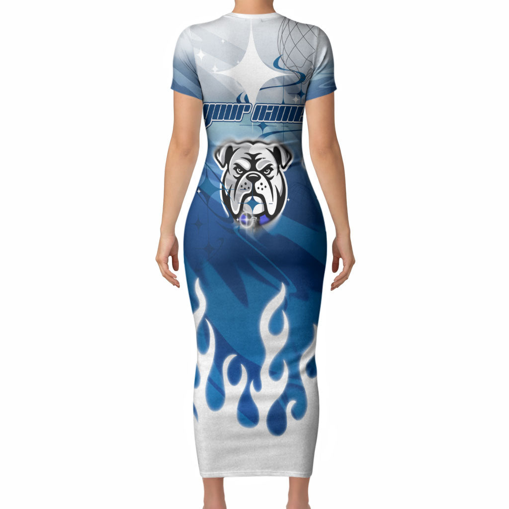 Personalized Canterbury Bankstown Bulldogs Short Sleeve Bodycon Dress Y2K Grunge Aesthetic With Cyber Flames and Starburst Graphics