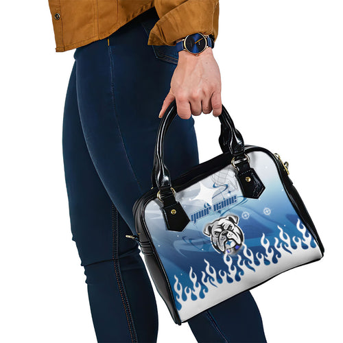 Personalized Canterbury Bankstown Bulldogs Shoulder Handbag Y2K Grunge Aesthetic With Cyber Flames and Starburst Graphics