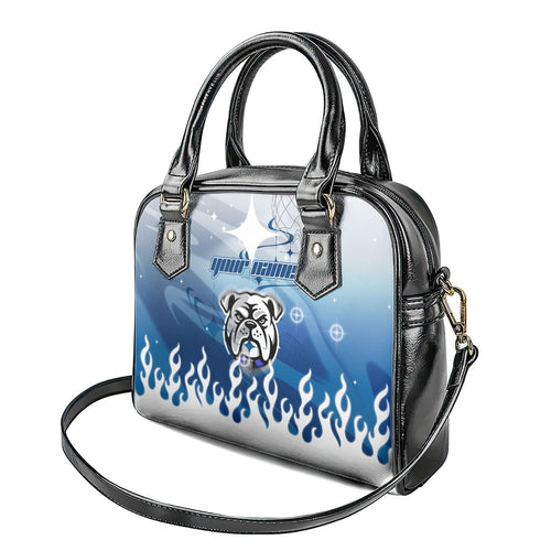 Personalized Canterbury Bankstown Bulldogs Shoulder Handbag Y2K Grunge Aesthetic With Cyber Flames and Starburst Graphics