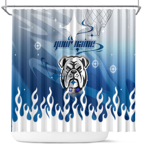 Personalized Canterbury Bankstown Bulldogs Shower Curtain Y2K Grunge Aesthetic With Cyber Flames and Starburst Graphics