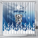 Personalized Canterbury Bankstown Bulldogs Shower Curtain Y2K Grunge Aesthetic With Cyber Flames and Starburst Graphics