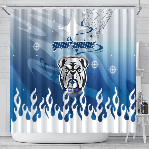Personalized Canterbury Bankstown Bulldogs Shower Curtain Y2K Grunge Aesthetic With Cyber Flames and Starburst Graphics