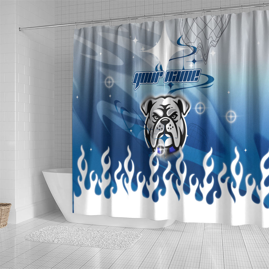 Personalized Canterbury Bankstown Bulldogs Shower Curtain Y2K Grunge Aesthetic With Cyber Flames and Starburst Graphics
