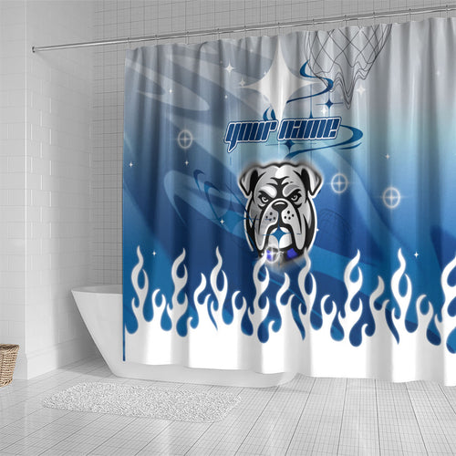 Personalized Canterbury Bankstown Bulldogs Shower Curtain Y2K Grunge Aesthetic With Cyber Flames and Starburst Graphics