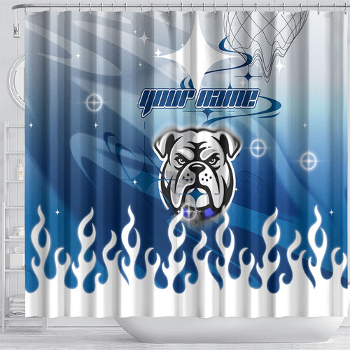 Personalized Canterbury Bankstown Bulldogs Shower Curtain Y2K Grunge Aesthetic With Cyber Flames and Starburst Graphics