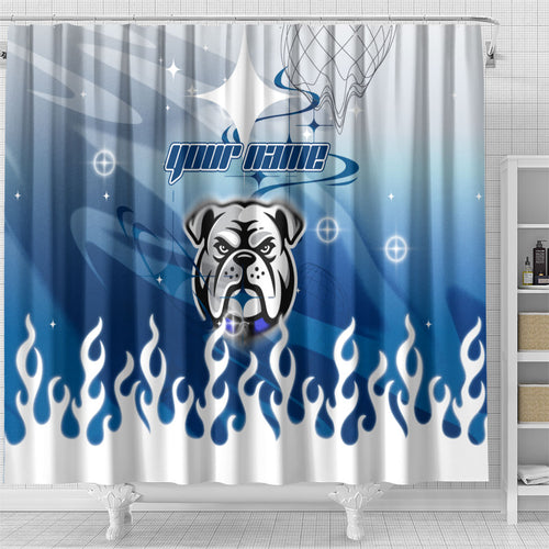 Personalized Canterbury Bankstown Bulldogs Shower Curtain Y2K Grunge Aesthetic With Cyber Flames and Starburst Graphics