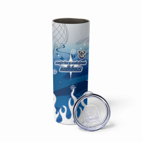 Personalized Canterbury Bankstown Bulldogs Skinny Tumbler Y2K Grunge Aesthetic With Cyber Flames and Starburst Graphics