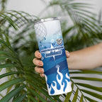 Personalized Canterbury Bankstown Bulldogs Skinny Tumbler Y2K Grunge Aesthetic With Cyber Flames and Starburst Graphics