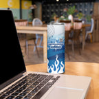 Personalized Canterbury Bankstown Bulldogs Skinny Tumbler Y2K Grunge Aesthetic With Cyber Flames and Starburst Graphics