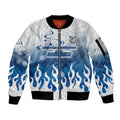Personalized Canterbury Bankstown Bulldogs Sleeve Zip Bomber Jacket Y2K Grunge Aesthetic With Cyber Flames and Starburst Graphics