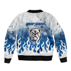 Personalized Canterbury Bankstown Bulldogs Sleeve Zip Bomber Jacket Y2K Grunge Aesthetic With Cyber Flames and Starburst Graphics