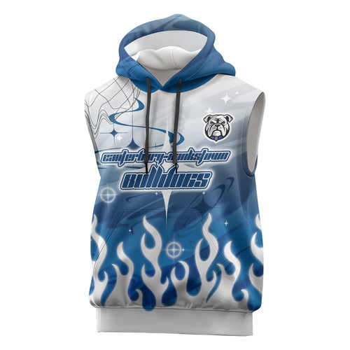 Personalized Canterbury Bankstown Bulldogs Sleeveless Hoodie Y2K Grunge Aesthetic With Cyber Flames and Starburst Graphics