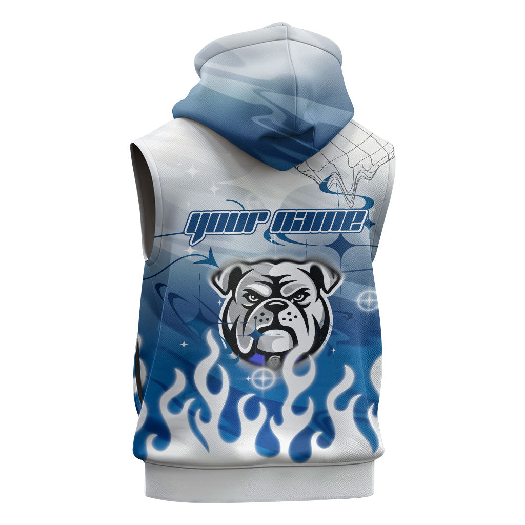 Personalized Canterbury Bankstown Bulldogs Sleeveless Hoodie Y2K Grunge Aesthetic With Cyber Flames and Starburst Graphics