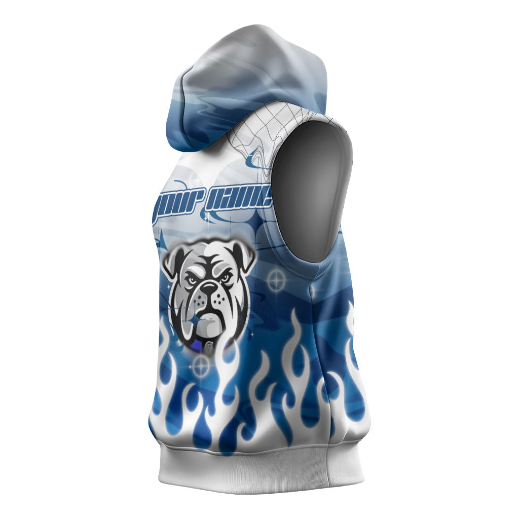 Personalized Canterbury Bankstown Bulldogs Sleeveless Hoodie Y2K Grunge Aesthetic With Cyber Flames and Starburst Graphics