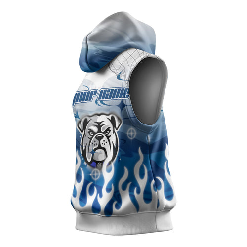 Personalized Canterbury Bankstown Bulldogs Sleeveless Hoodie Y2K Grunge Aesthetic With Cyber Flames and Starburst Graphics