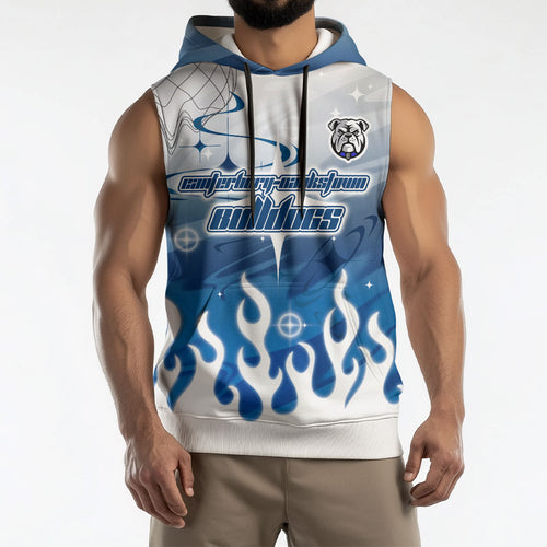 Personalized Canterbury Bankstown Bulldogs Sleeveless Hoodie Y2K Grunge Aesthetic With Cyber Flames and Starburst Graphics