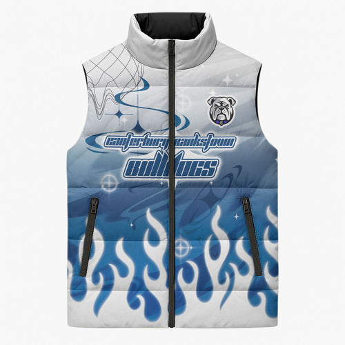 Personalized Canterbury Bankstown Bulldogs Sleeveless Puffer Jacket Y2K Grunge Aesthetic With Cyber Flames and Starburst Graphics
