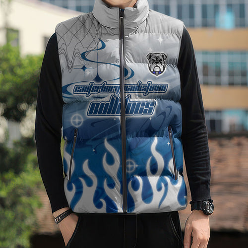 Personalized Canterbury Bankstown Bulldogs Sleeveless Puffer Jacket Y2K Grunge Aesthetic With Cyber Flames and Starburst Graphics