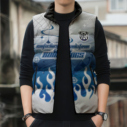 Personalized Canterbury Bankstown Bulldogs Sleeveless Puffer Jacket Y2K Grunge Aesthetic With Cyber Flames and Starburst Graphics