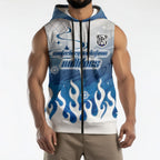 Personalized Canterbury Bankstown Bulldogs Sleeveless Zip Hoodie Y2K Grunge Aesthetic With Cyber Flames and Starburst Graphics
