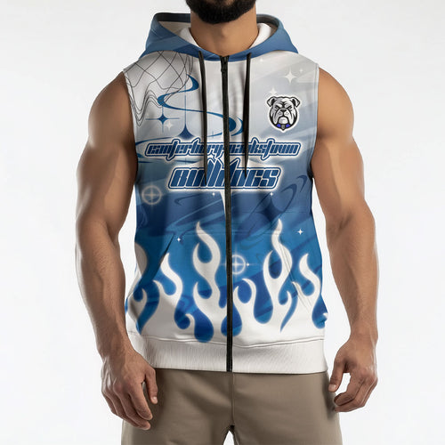 Personalized Canterbury Bankstown Bulldogs Sleeveless Zip Hoodie Y2K Grunge Aesthetic With Cyber Flames and Starburst Graphics