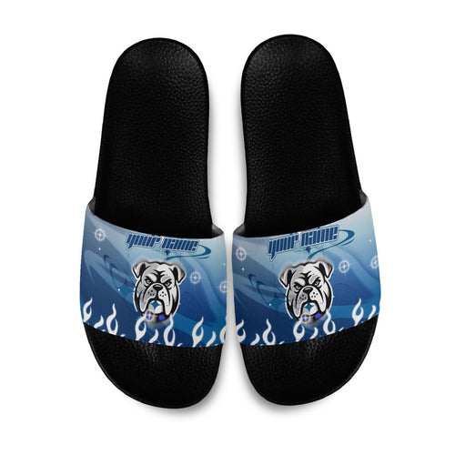 Personalized Canterbury Bankstown Bulldogs Slide Sandals Y2K Grunge Aesthetic With Cyber Flames and Starburst Graphics