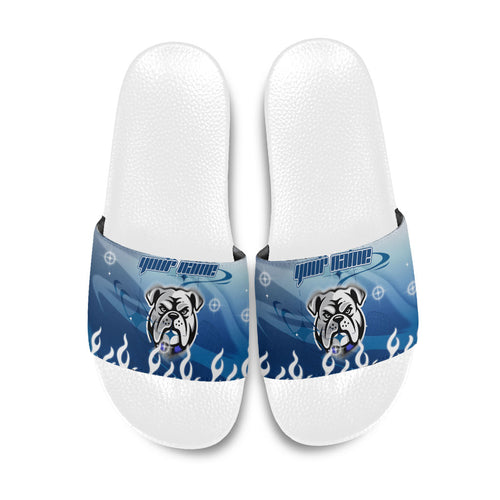 Personalized Canterbury Bankstown Bulldogs Slide Sandals Y2K Grunge Aesthetic With Cyber Flames and Starburst Graphics