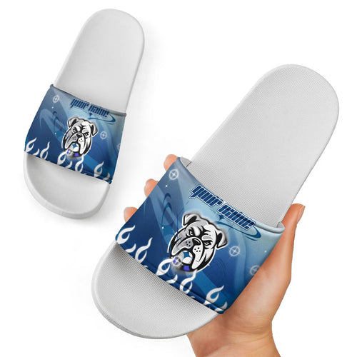 Personalized Canterbury Bankstown Bulldogs Slide Sandals Y2K Grunge Aesthetic With Cyber Flames and Starburst Graphics