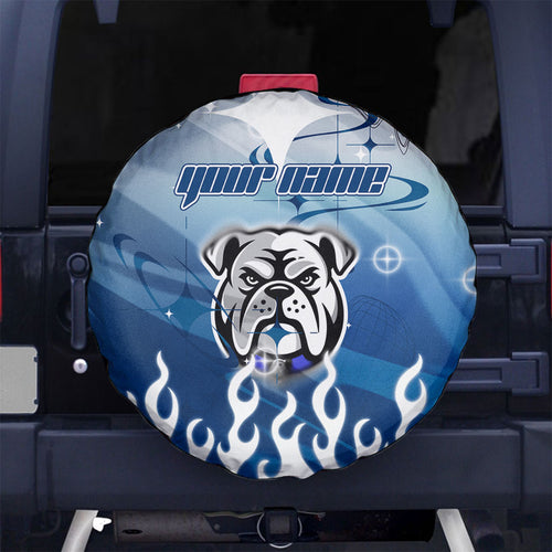 Personalized Canterbury Bankstown Bulldogs Spare Tire Cover Y2K Grunge Aesthetic With Cyber Flames and Starburst Graphics