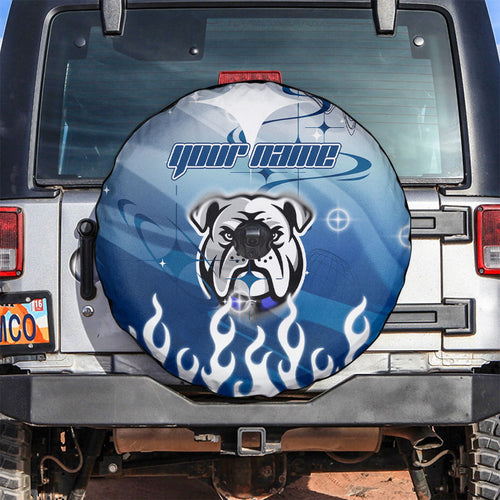 Personalized Canterbury Bankstown Bulldogs Spare Tire Cover Y2K Grunge Aesthetic With Cyber Flames and Starburst Graphics