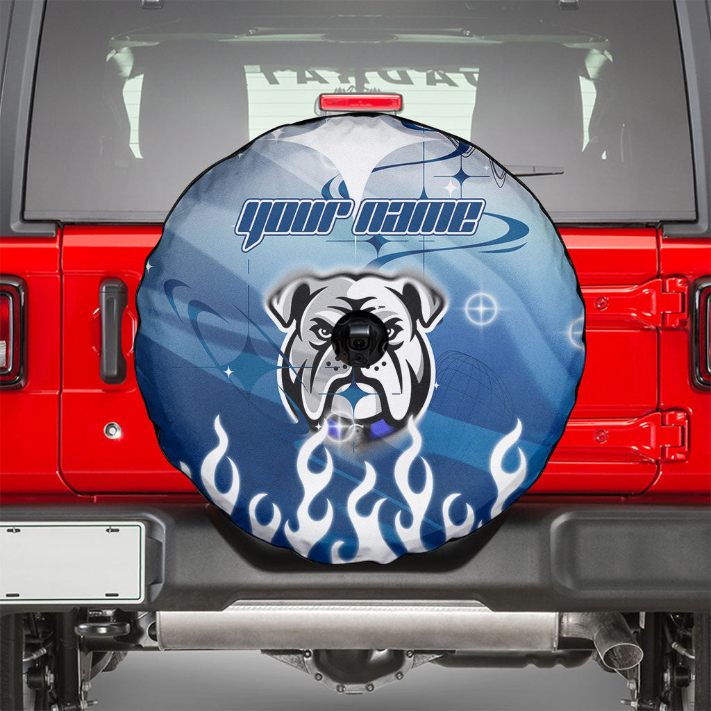 Personalized Canterbury Bankstown Bulldogs Spare Tire Cover Y2K Grunge Aesthetic With Cyber Flames and Starburst Graphics
