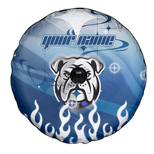 Personalized Canterbury Bankstown Bulldogs Spare Tire Cover Y2K Grunge Aesthetic With Cyber Flames and Starburst Graphics