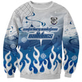 Personalized Canterbury Bankstown Bulldogs Sweatshirt Y2K Grunge Aesthetic With Cyber Flames and Starburst Graphics