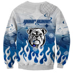 Personalized Canterbury Bankstown Bulldogs Sweatshirt Y2K Grunge Aesthetic With Cyber Flames and Starburst Graphics