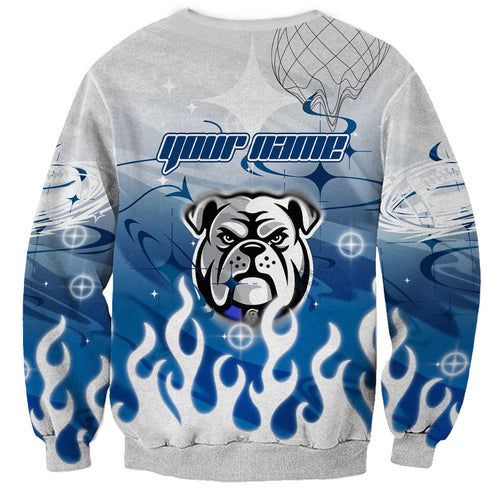 Personalized Canterbury Bankstown Bulldogs Sweatshirt Y2K Grunge Aesthetic With Cyber Flames and Starburst Graphics