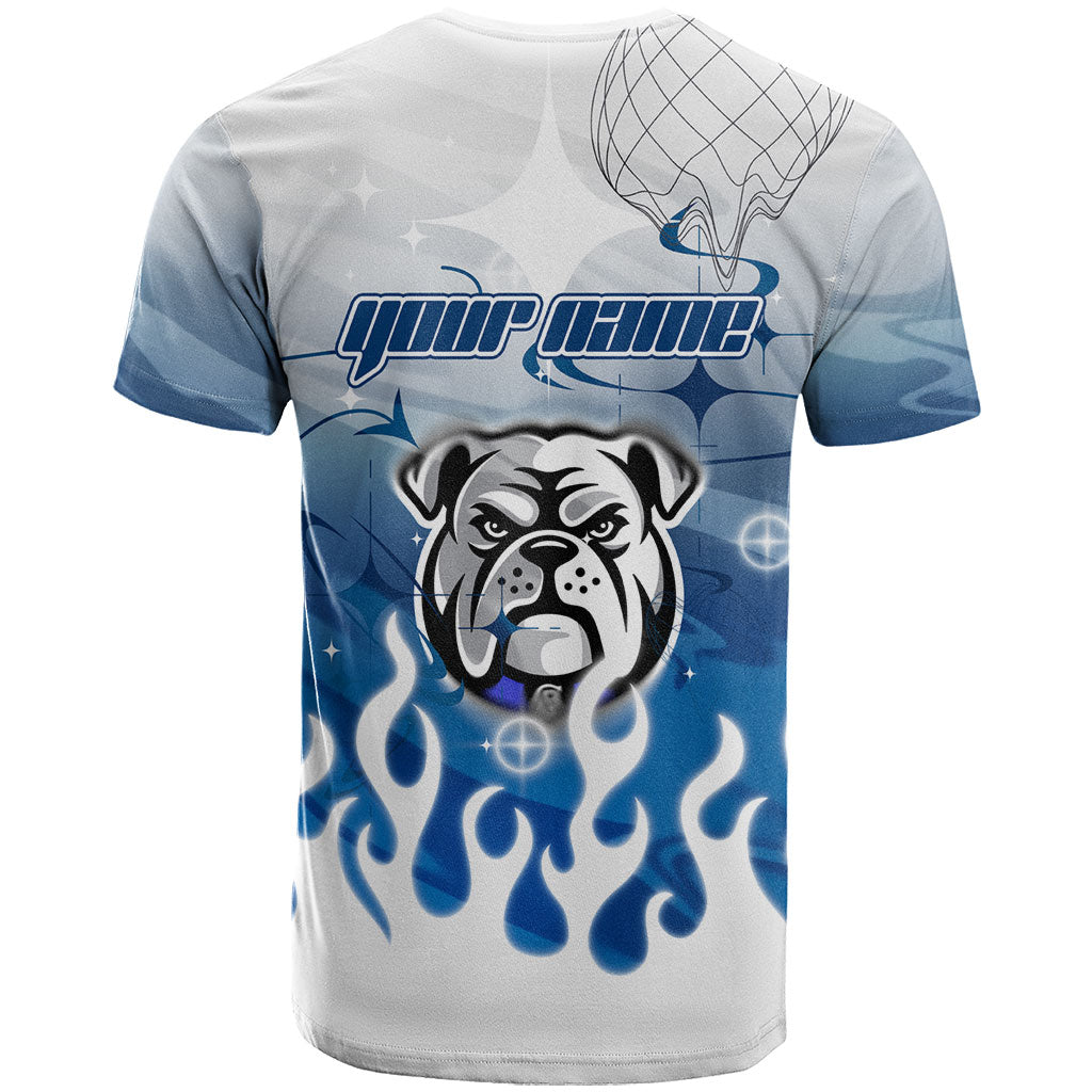 Personalized Canterbury Bankstown Bulldogs T Shirt Y2K Grunge Aesthetic With Cyber Flames and Starburst Graphics