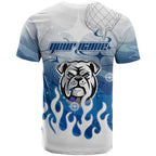 Personalized Canterbury Bankstown Bulldogs T Shirt Y2K Grunge Aesthetic With Cyber Flames and Starburst Graphics