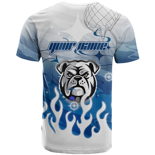 Personalized Canterbury Bankstown Bulldogs T Shirt Y2K Grunge Aesthetic With Cyber Flames and Starburst Graphics