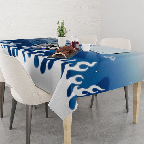 Personalized Canterbury Bankstown Bulldogs Tablecloth Y2K Grunge Aesthetic With Cyber Flames and Starburst Graphics