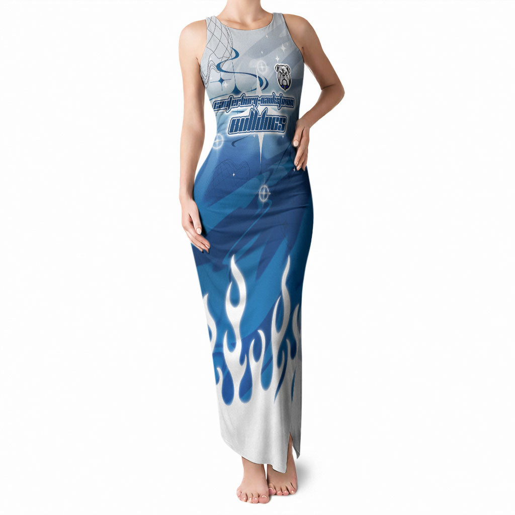 Personalized Canterbury Bankstown Bulldogs Tank Maxi Dress Y2K Grunge Aesthetic With Cyber Flames and Starburst Graphics