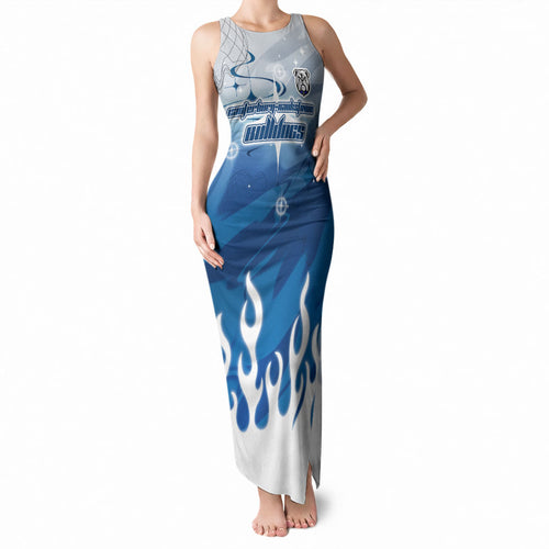 Personalized Canterbury Bankstown Bulldogs Tank Maxi Dress Y2K Grunge Aesthetic With Cyber Flames and Starburst Graphics