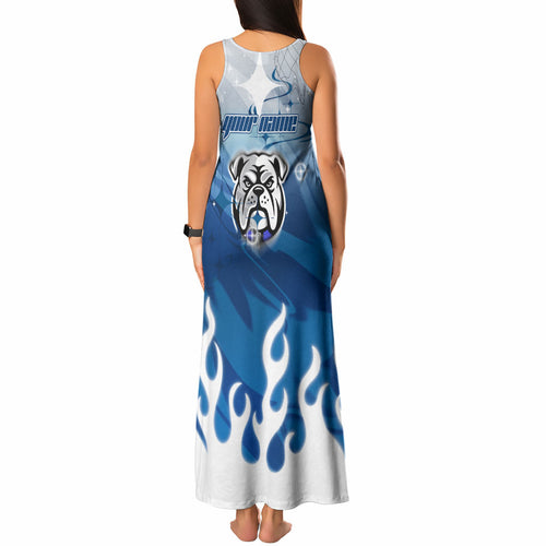 Personalized Canterbury Bankstown Bulldogs Tank Maxi Dress Y2K Grunge Aesthetic With Cyber Flames and Starburst Graphics