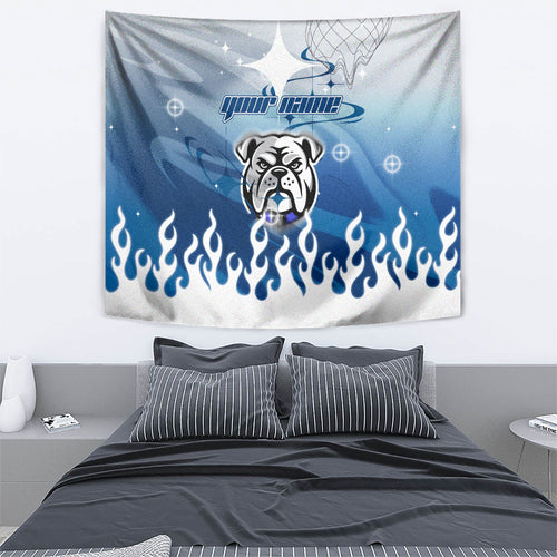 Personalized Canterbury Bankstown Bulldogs Tapestry Y2K Grunge Aesthetic With Cyber Flames and Starburst Graphics