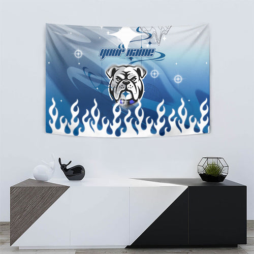 Personalized Canterbury Bankstown Bulldogs Tapestry Y2K Grunge Aesthetic With Cyber Flames and Starburst Graphics