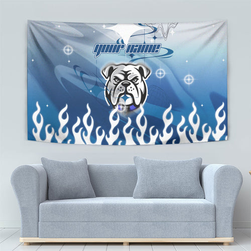 Personalized Canterbury Bankstown Bulldogs Tapestry Y2K Grunge Aesthetic With Cyber Flames and Starburst Graphics