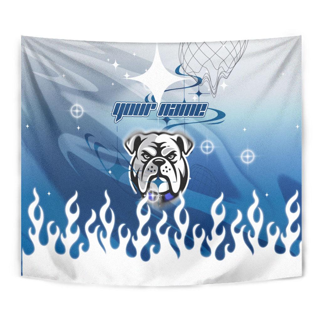 Personalized Canterbury Bankstown Bulldogs Tapestry Y2K Grunge Aesthetic With Cyber Flames and Starburst Graphics
