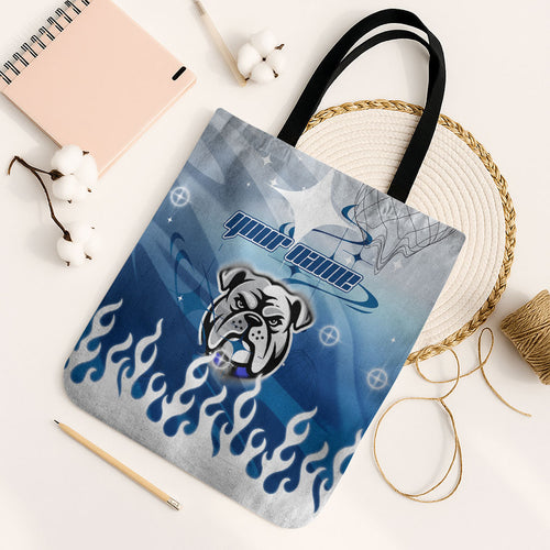 Personalized Canterbury Bankstown Bulldogs Tote Bag Y2K Grunge Aesthetic With Cyber Flames and Starburst Graphics