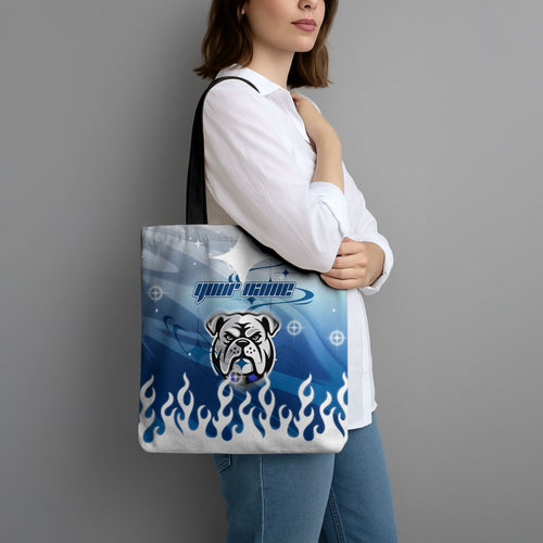 Personalized Canterbury Bankstown Bulldogs Tote Bag Y2K Grunge Aesthetic With Cyber Flames and Starburst Graphics