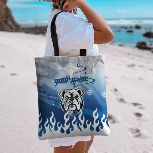 Personalized Canterbury Bankstown Bulldogs Tote Bag Y2K Grunge Aesthetic With Cyber Flames and Starburst Graphics