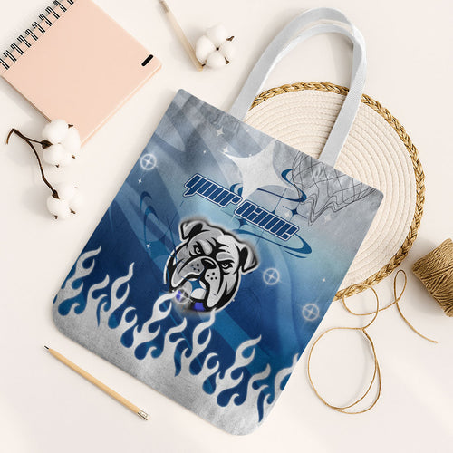 Personalized Canterbury Bankstown Bulldogs Tote Bag Y2K Grunge Aesthetic With Cyber Flames and Starburst Graphics
